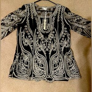 NWT Dressy black top with gold detail trim, Size large